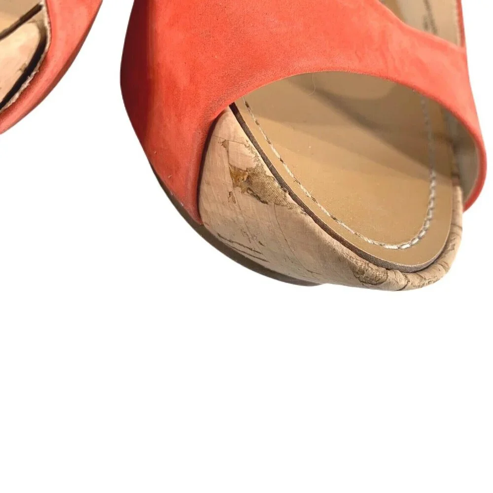 VIA SPIGA Papaya Suede Slingback Slide On Cork Wedge Heel Sz 7.5M Peep Toe Shoes - Picture 6 of 11